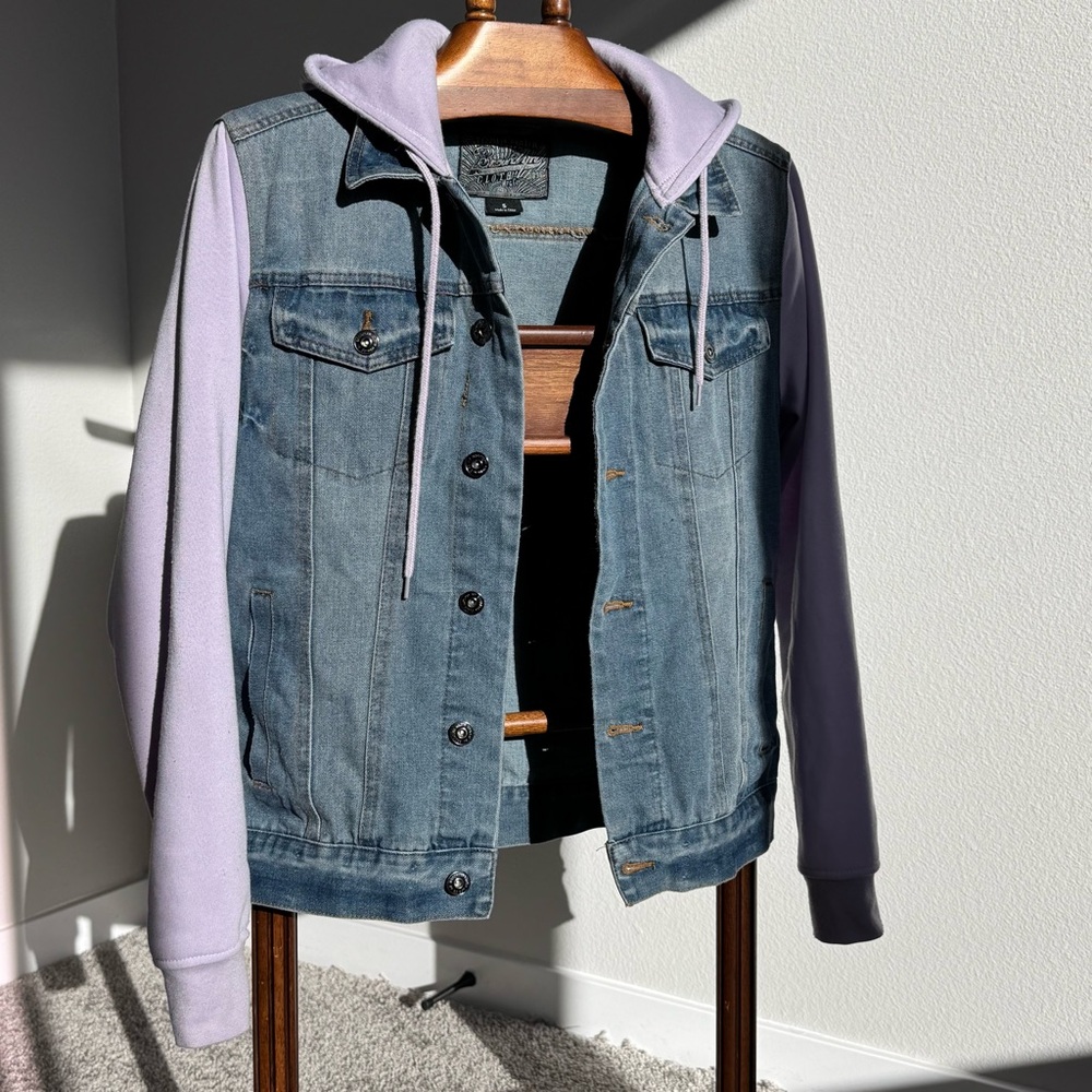 Bronson Denim & Cloth Denim Jacket Hoodie Lavender Sleeves Women’s Small Y2K